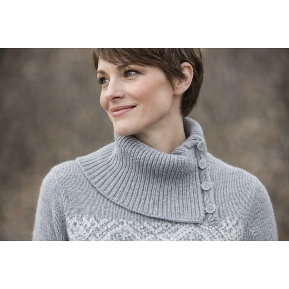 Ruff Hewn‎ Split Turtleneck Sweater Womens M Gray Textured Knit Button Neck